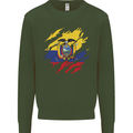 Torn Ecuador Flag Ecuadorian Day Football Mens Sweatshirt Jumper Forest Green
