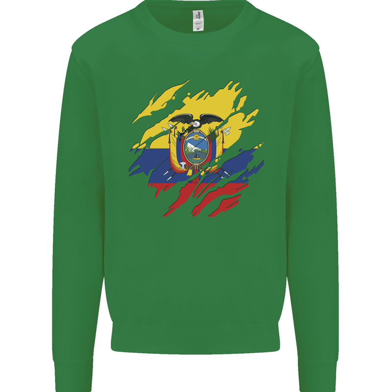 Torn Ecuador Flag Ecuadorian Day Football Mens Sweatshirt Jumper Irish Green