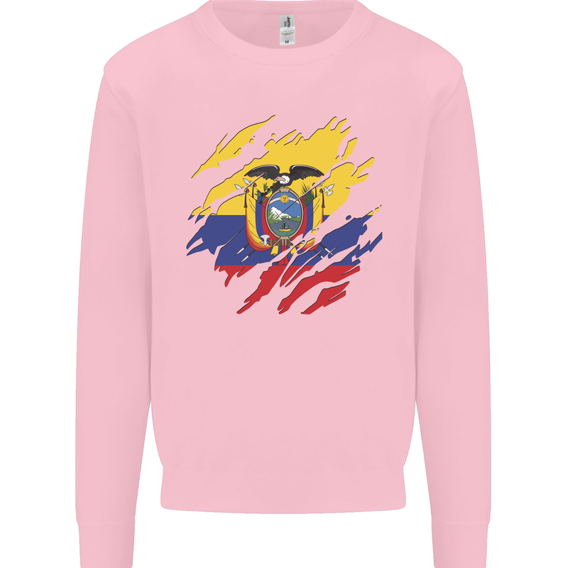 Torn Ecuador Flag Ecuadorian Day Football Mens Sweatshirt Jumper Light Pink
