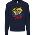 Torn Ecuador Flag Ecuadorian Day Football Mens Sweatshirt Jumper Navy Blue
