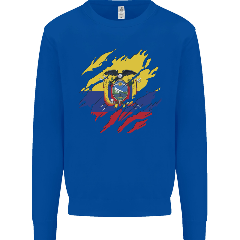 Torn Ecuador Flag Ecuadorian Day Football Mens Sweatshirt Jumper Royal Blue