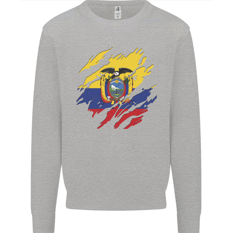 Torn Ecuador Flag Ecuadorian Day Football Mens Sweatshirt Jumper Sports Grey