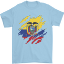 Torn Ecuador Flag Ecuadorian Day Football Mens T-Shirt 100% Cotton Light Blue