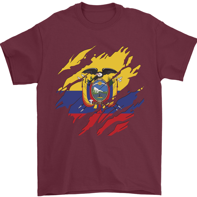 Torn Ecuador Flag Ecuadorian Day Football Mens T-Shirt 100% Cotton Maroon
