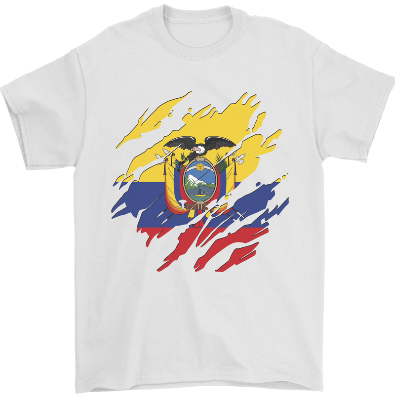 Torn Ecuador Flag Ecuadorian Day Football Mens T-Shirt 100% Cotton White
