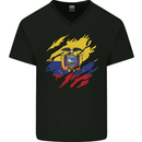 Torn Ecuador Flag Ecuadorian Day Football Mens V-Neck Cotton T-Shirt Black