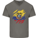 Torn Ecuador Flag Ecuadorian Day Football Mens V-Neck Cotton T-Shirt Charcoal