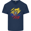 Torn Ecuador Flag Ecuadorian Day Football Mens V-Neck Cotton T-Shirt Navy Blue