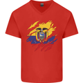 Torn Ecuador Flag Ecuadorian Day Football Mens V-Neck Cotton T-Shirt Red