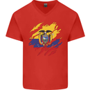 Torn Ecuador Flag Ecuadorian Day Football Mens V-Neck Cotton T-Shirt Red