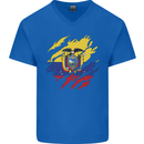 Torn Ecuador Flag Ecuadorian Day Football Mens V-Neck Cotton T-Shirt Royal Blue