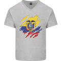 Torn Ecuador Flag Ecuadorian Day Football Mens V-Neck Cotton T-Shirt Sports Grey