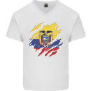 Torn Ecuador Flag Ecuadorian Day Football Mens V-Neck Cotton T-Shirt White