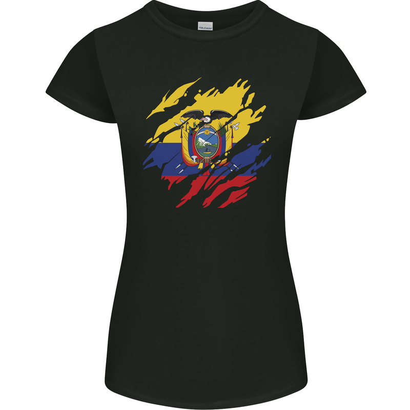Torn Ecuador Flag Ecuadorian Day Football Womens Petite Cut T-Shirt Black