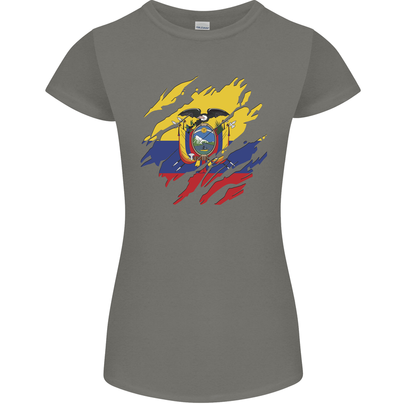 Torn Ecuador Flag Ecuadorian Day Football Womens Petite Cut T-Shirt Charcoal