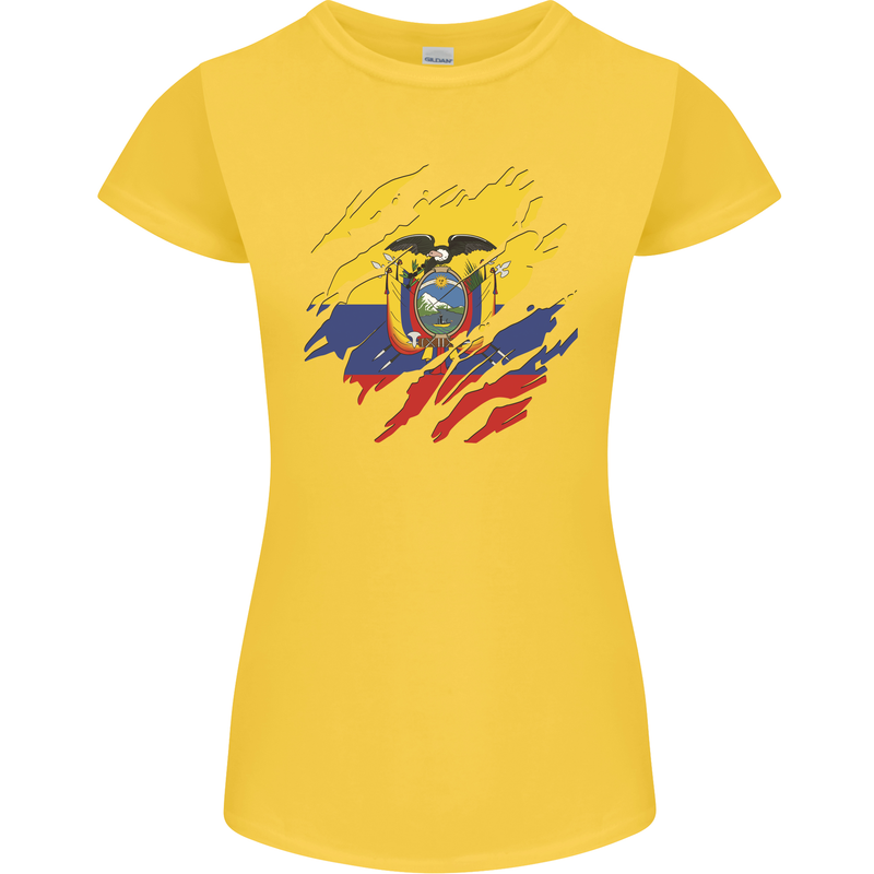 Torn Ecuador Flag Ecuadorian Day Football Womens Petite Cut T-Shirt Yellow