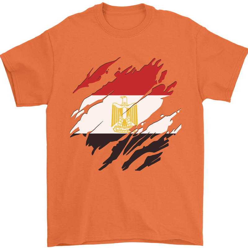 Torn Egypt Flag Egyptian Day Football Mens T-Shirt 100% Cotton Orange