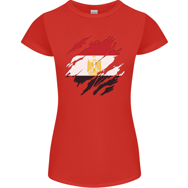 Torn Egypt Flag Egyptian Day Football Womens Petite Cut T-Shirt Red