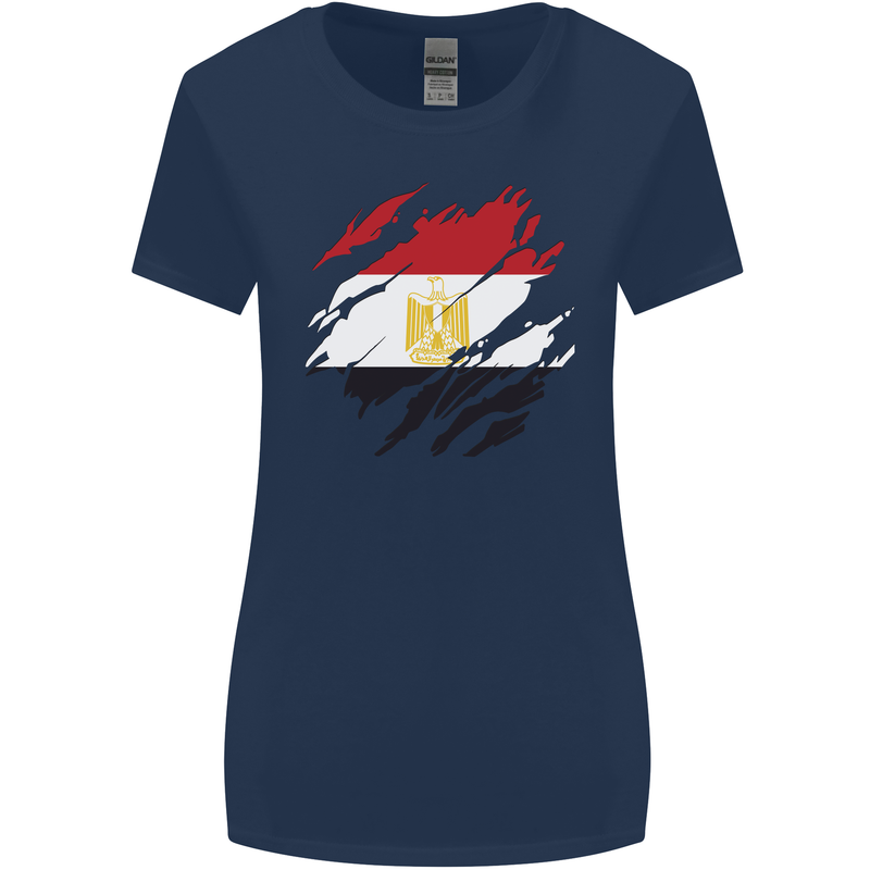 Torn Egypt Flag Egyptian Day Football Womens Wider Cut T-Shirt Navy Blue