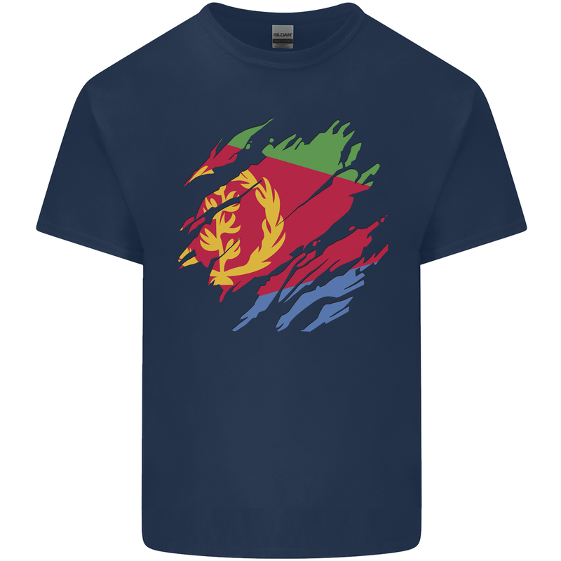 Torn Eritrean Flag Eritrea Flag Day Football Mens Cotton T-Shirt Tee Top Navy Blue