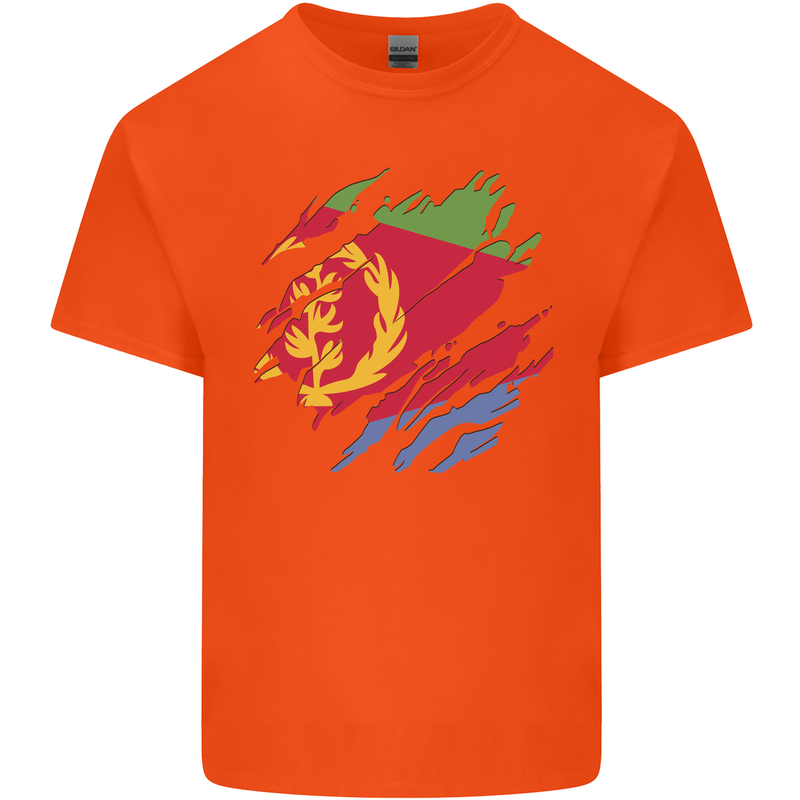 Torn Eritrean Flag Eritrea Flag Day Football Mens Cotton T-Shirt Tee Top Orange