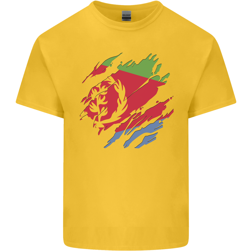 Torn Eritrean Flag Eritrea Flag Day Football Mens Cotton T-Shirt Tee Top Yellow