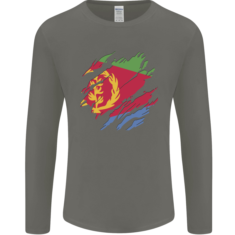 Torn Eritrean Flag Eritrea Flag Day Football Mens Long Sleeve T-Shirt Charcoal