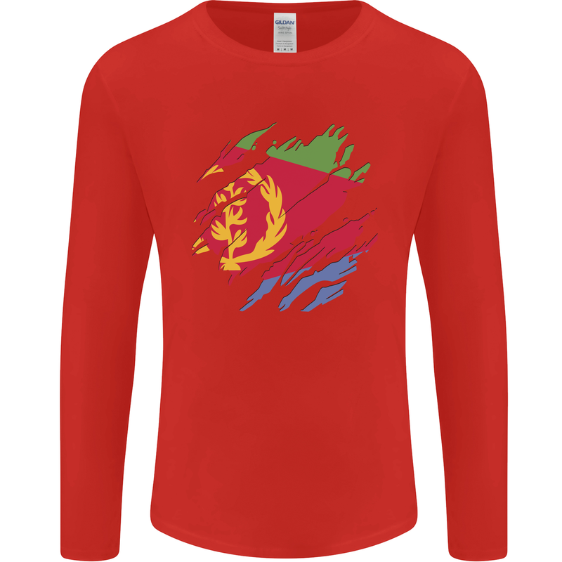 Torn Eritrean Flag Eritrea Flag Day Football Mens Long Sleeve T-Shirt Red