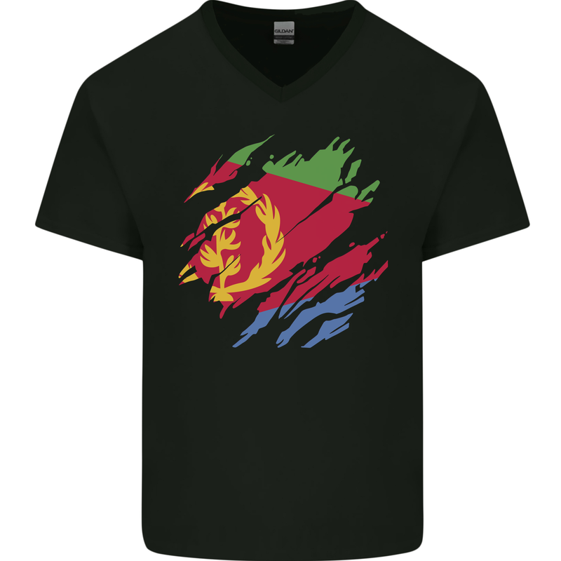 Torn Eritrean Flag Eritrea Flag Day Football Mens V-Neck Cotton T-Shirt Black