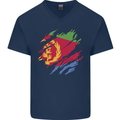 Torn Eritrean Flag Eritrea Flag Day Football Mens V-Neck Cotton T-Shirt Navy Blue