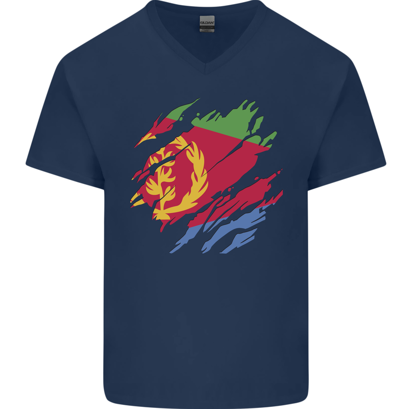 Torn Eritrean Flag Eritrea Flag Day Football Mens V-Neck Cotton T-Shirt Navy Blue