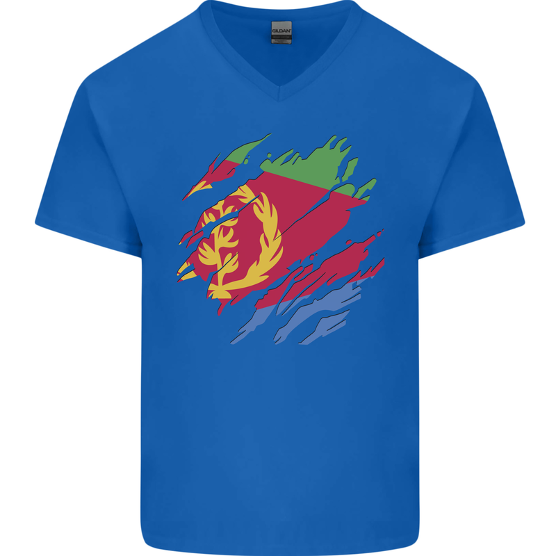 Torn Eritrean Flag Eritrea Flag Day Football Mens V-Neck Cotton T-Shirt Royal Blue