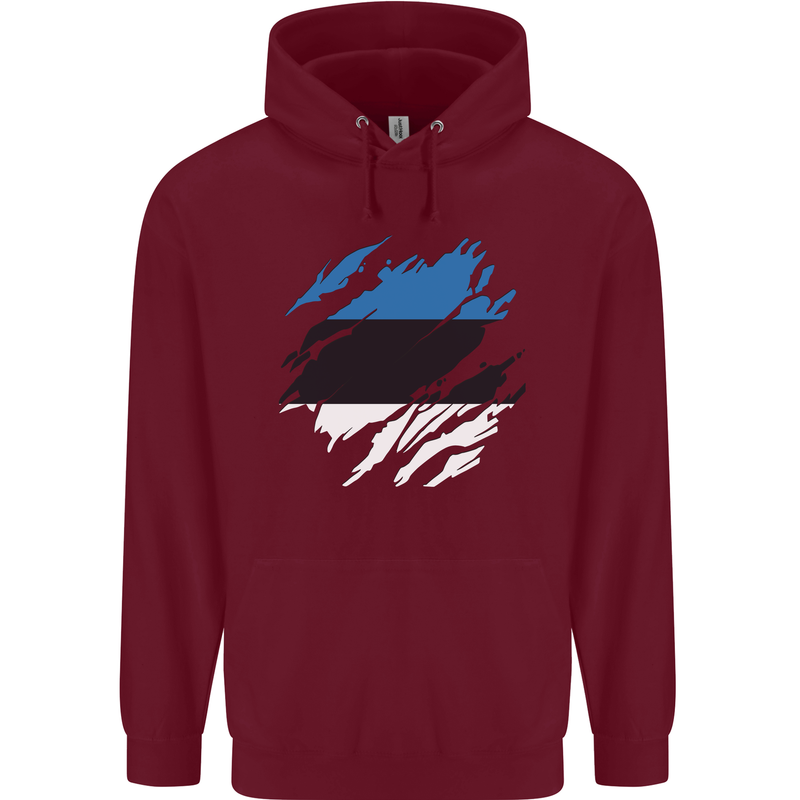 Torn Estonia Flag Estonian Day Football Childrens Kids Hoodie Maroon