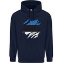 Torn Estonia Flag Estonian Day Football Childrens Kids Hoodie Navy Blue