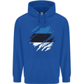 Torn Estonia Flag Estonian Day Football Childrens Kids Hoodie Royal Blue