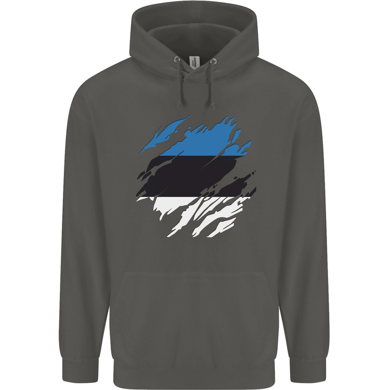Torn Estonia Flag Estonian Day Football Childrens Kids Hoodie Storm Grey