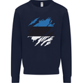 Torn Estonia Flag Estonian Day Football Kids Sweatshirt Jumper Navy Blue