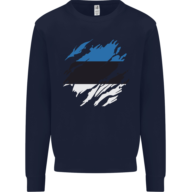 Torn Estonia Flag Estonian Day Football Kids Sweatshirt Jumper Navy Blue