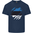Torn Estonia Flag Estonian Day Football Kids T-Shirt Childrens Navy Blue