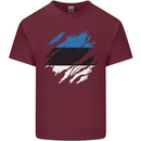 Torn Estonia Flag Estonian Day Football Mens Cotton T-Shirt Tee Top Maroon