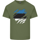 Torn Estonia Flag Estonian Day Football Mens Cotton T-Shirt Tee Top Military Green