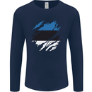 Torn Estonia Flag Estonian Day Football Mens Long Sleeve T-Shirt Navy Blue