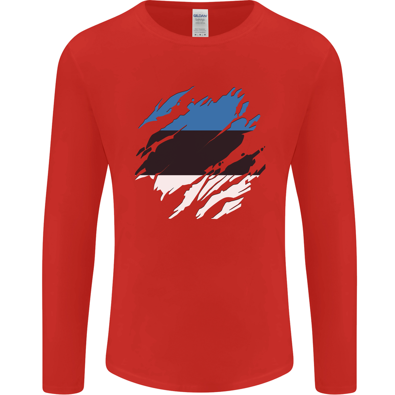 Torn Estonia Flag Estonian Day Football Mens Long Sleeve T-Shirt Red