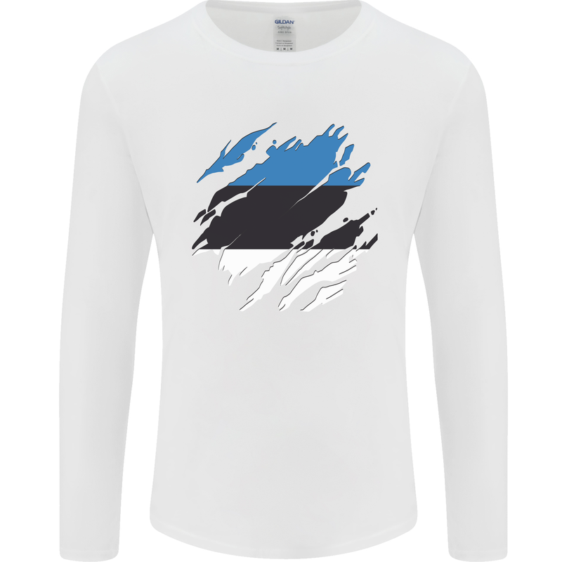Torn Estonia Flag Estonian Day Football Mens Long Sleeve T-Shirt White