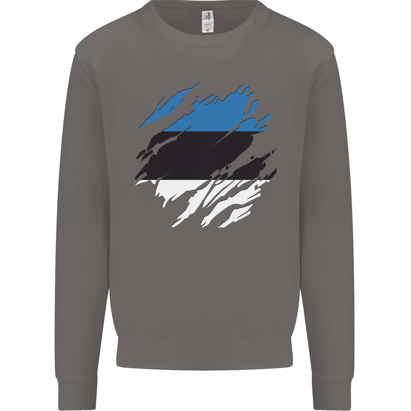 Torn Estonia Flag Estonian Day Football Mens Sweatshirt Jumper Charcoal