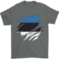 Torn Estonia Flag Estonian Day Football Mens T-Shirt 100% Cotton Charcoal