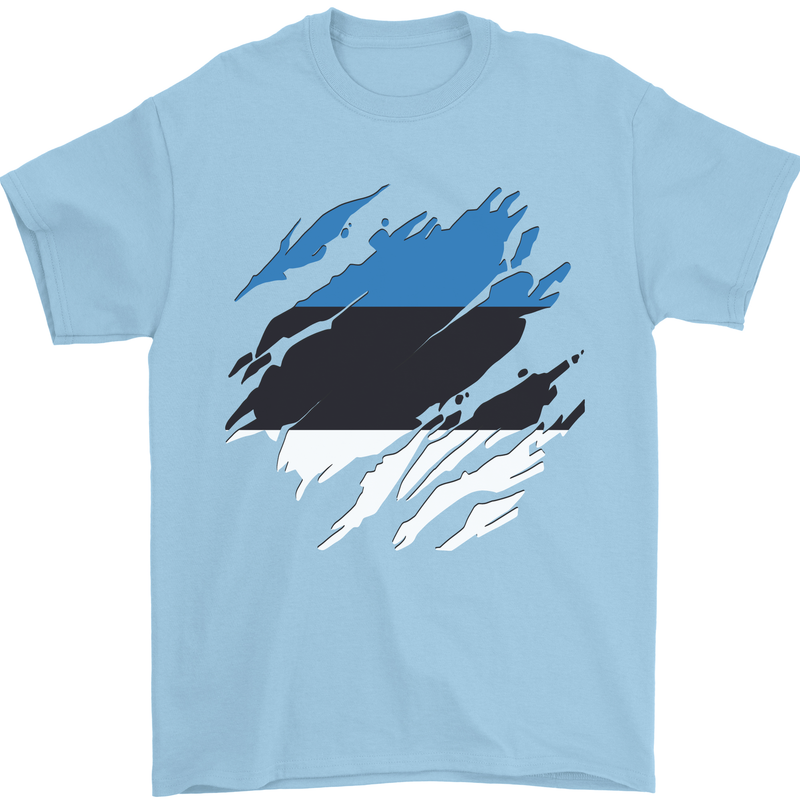 Torn Estonia Flag Estonian Day Football Mens T-Shirt 100% Cotton Light Blue