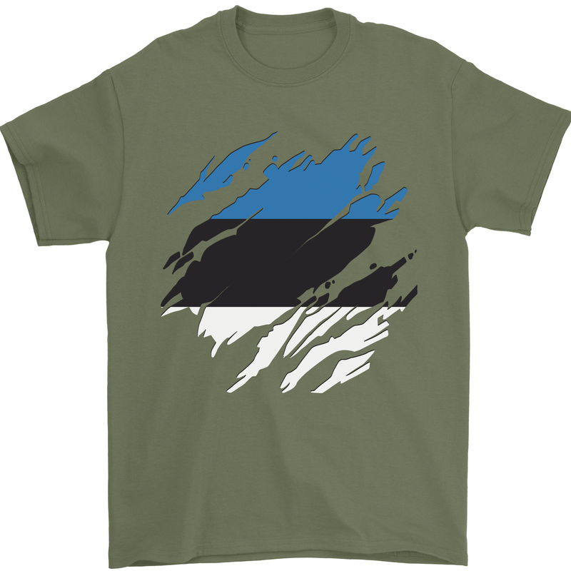 Torn Estonia Flag Estonian Day Football Mens T-Shirt 100% Cotton Military Green