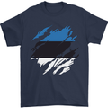 Torn Estonia Flag Estonian Day Football Mens T-Shirt 100% Cotton Navy Blue