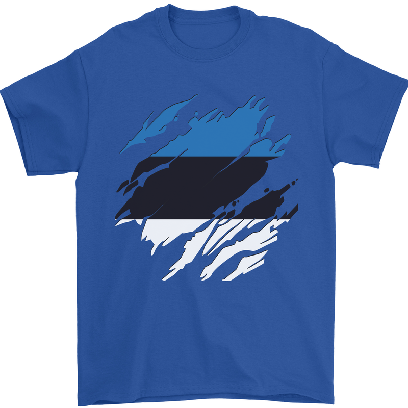 Torn Estonia Flag Estonian Day Football Mens T-Shirt 100% Cotton Royal Blue